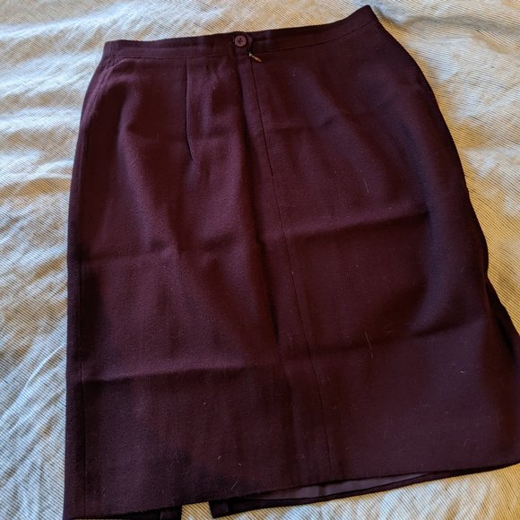Vintage Dark Purple Wool Pencil Skirt - Picture 3 of 5